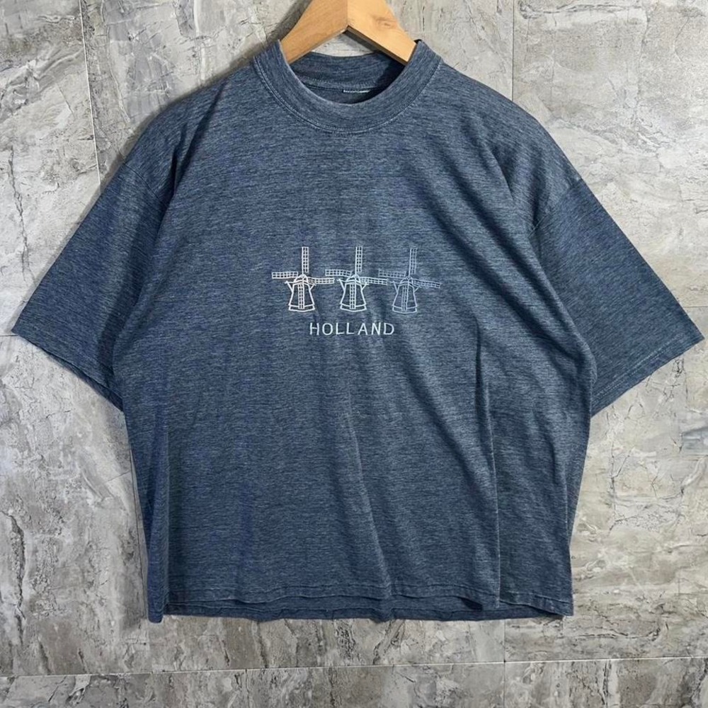 Holland windmill Embroidered graphic navy blue  tee shirt Men's XL #windmill